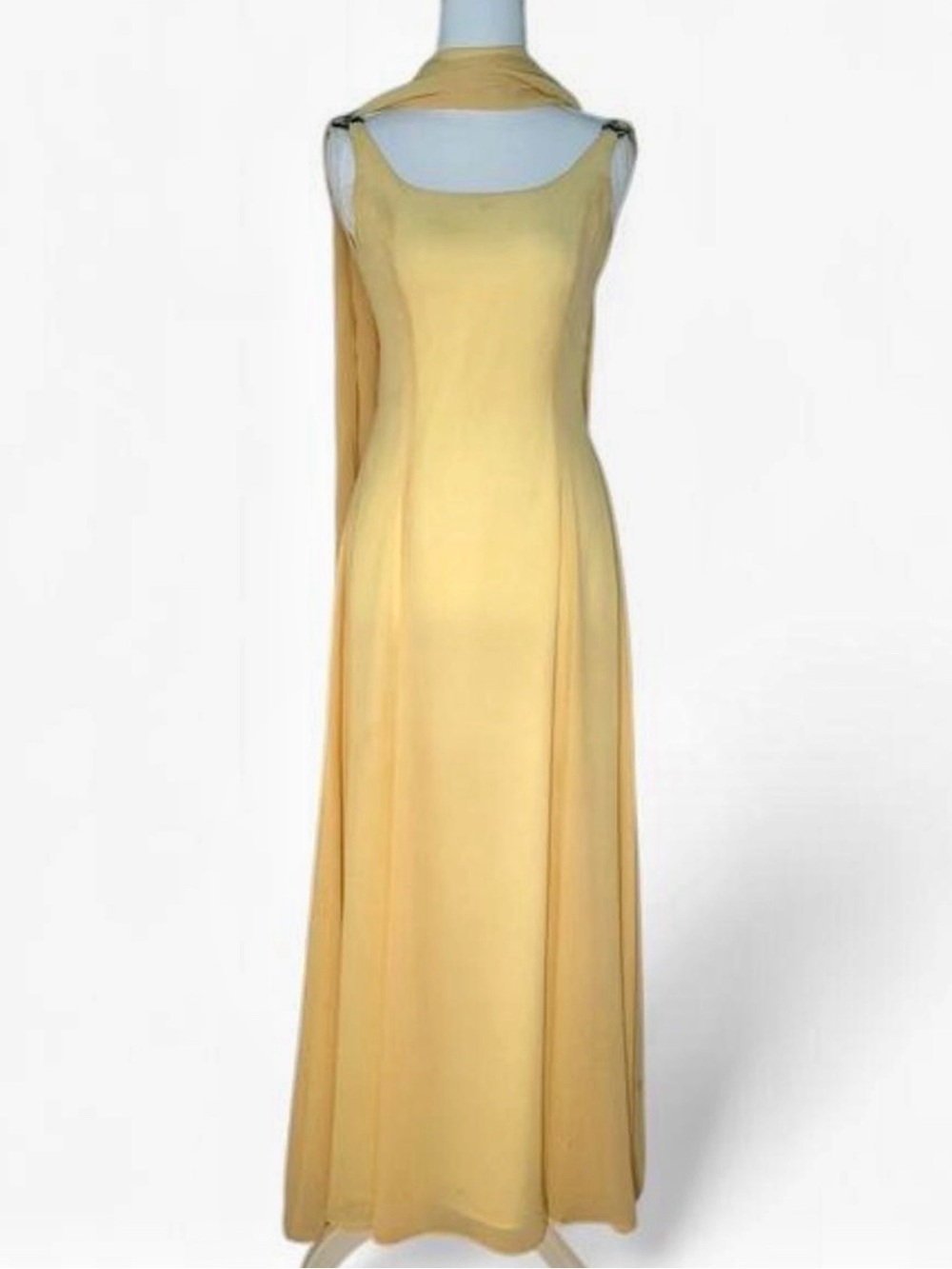 Vintage Elegant Yellow Formal Gown with Scarf